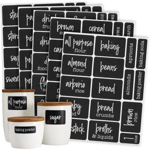 Talented Kitchen 136 Pieces Chalkboard Pantry Labels for Containers Preprinted, White Script on Black Stickers for Jars, Kitchen Canisters (Water Resistant) - Pantry Stickers for Containers (2 x 3 inches)