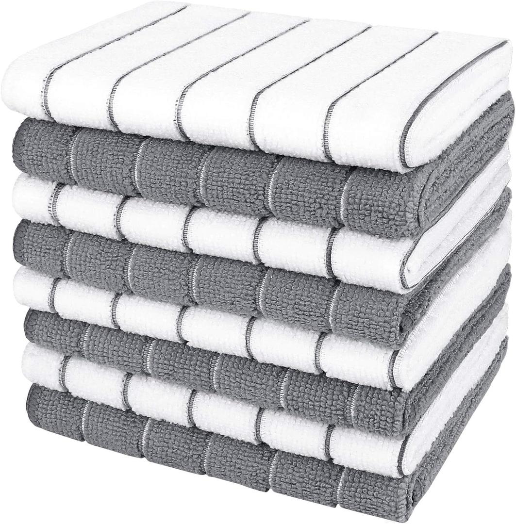 AIDEA Kitchen Towels, Absorbent Dish Cloth for Kitchen, Soft Dish Towels for Home, Multi-Purpose Cloths for Household Cleaning and Drying-8PK, 12x12 (White/Grey)