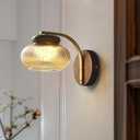 Modern Wooden Wall sconse,LED Black Walnut Wall Sconce with Glass Shade Modern Wall Lights with Glass Shade for Living Room,Bedroom,Fireplace (9097-1)