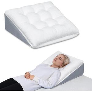 Bed Wedge Pillow for Sleep Apnea 10 Inch Gerd Pillow Patent Dual Layer Triangle Pillow Adjustable Shredded Memory Foam Topper Soft Support Ideal for Acid Reflux, After Surgery, Snoring