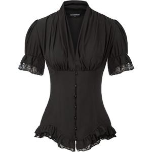 Scarlet Darkness Womens Work Tops Dressy Casual 2025 Elegant Short Puff Sleeve Victorian Peasant Blouses (Small, Black)