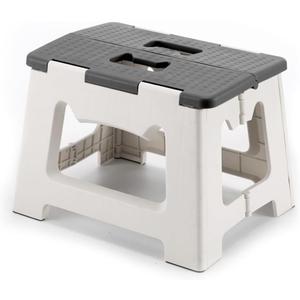 9'' Folding Step Stools for Kids and Adults, Hold Up to 300 lbs, Portable Foldable Step Stool for Toddlers, Plastic Small Collapsible Stepping Stools with Handle for Kitchen Bathroom (Gray)