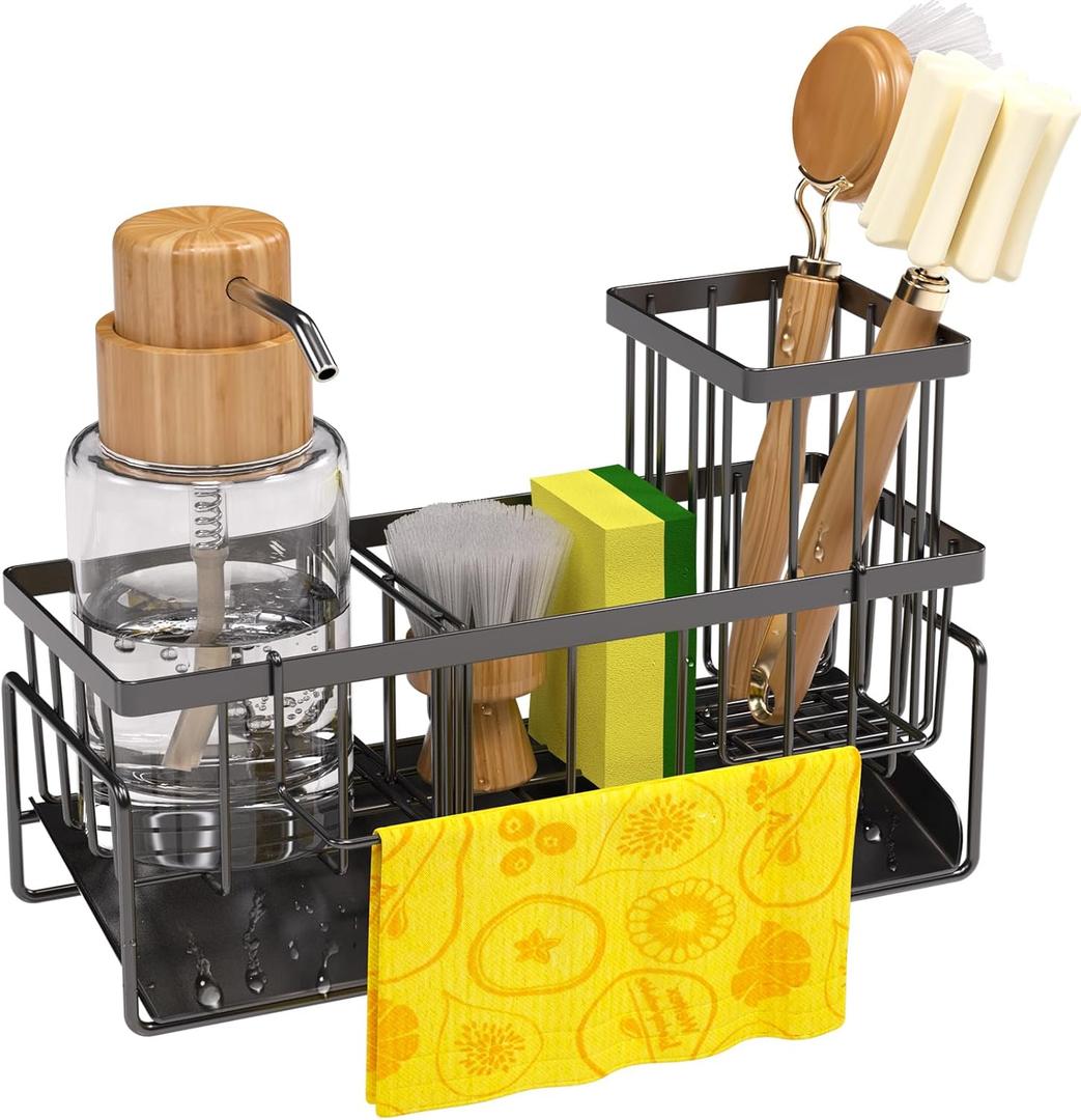 Kitchen Sink Caddy Organizer Rustproof Sponge Holder for Sink with Drainage  Space-Saving Organizer for Storage & Countertop Organization  Kitchen Gadget & Accessory & Decor (Black)