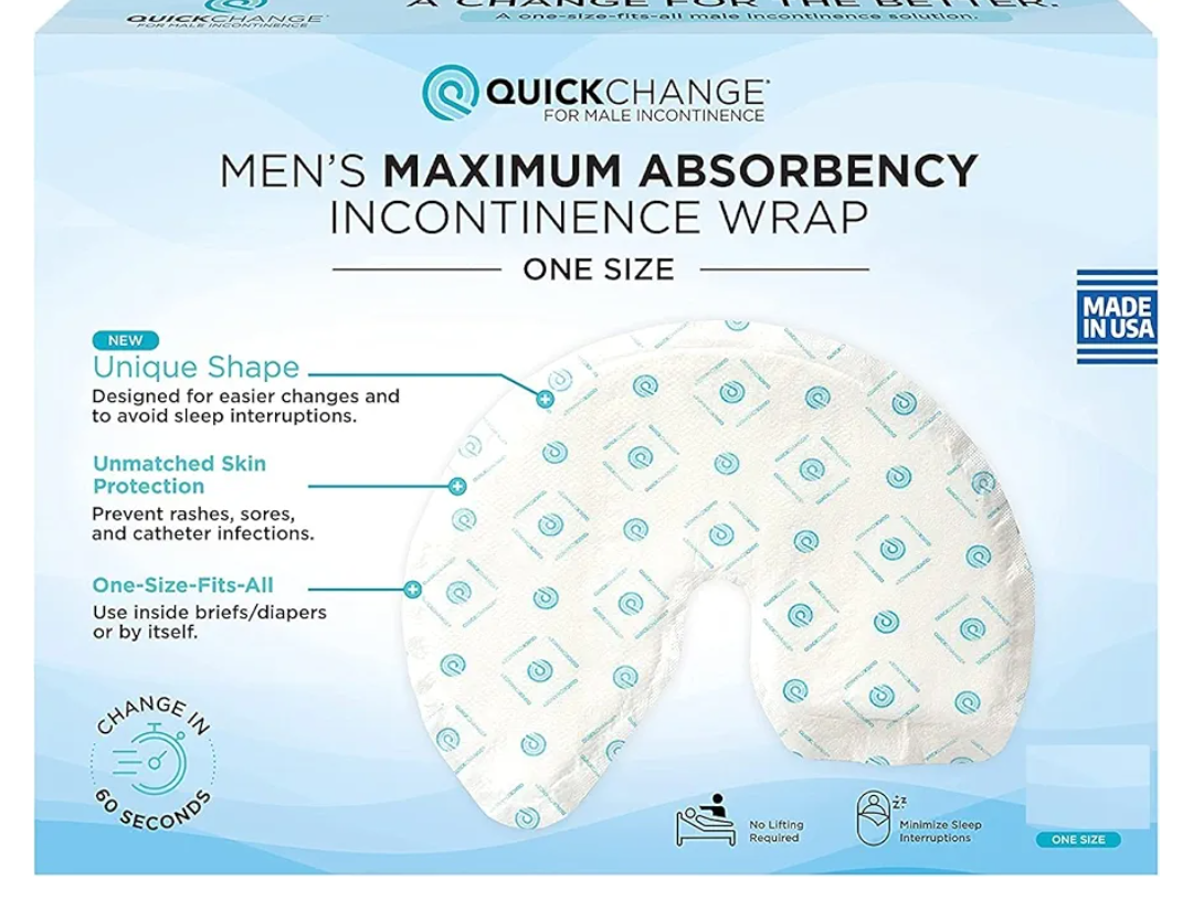 QuickChange Men's Incontinence Wrap, Maximum Absorbency, One-Size, 25 Count, White
