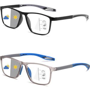 Progressive Multifocus Reading Glasses for Men Women 2 Pairs TR90 Sports Style Comfortable and Flexible Readers (Black&blue)
