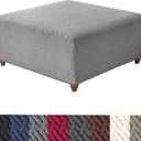 HFCNMY Stretch Knitted Jacquard Ottoman Cover - Thick Washable Slipcover for Square Storage Ottoman With Elastic Bottom, Gray, Large (Grey)