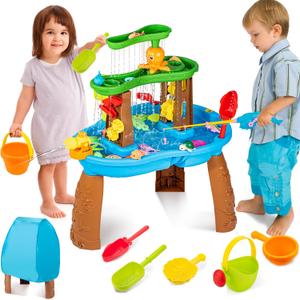 Water Table for Toddlers 3-5 Outdoor Toys for Kids Ages 4-8 3-Tier Kids Sand Water Table with Fishing Game Set Activity Sensory Table Summer Gift Beach Outside Toys for Toddlers