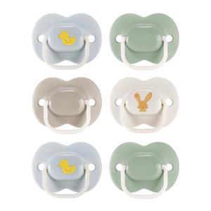 Tommee Tippee Anytime Matte Pacifiers, 6-18 Months, Symmetrical Baglet, BPA-Free Binkies, Blue/Green/Brown, Pack of 6