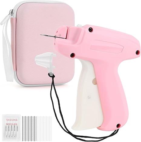 Stitch Gun for Clothing, Mini Sewing Stitch Tagging Gun for Clothes, Stitch Gun Quick Clothing Fixer with 6 Needles, 1000 Black & 1000 White Micro Fasteners & 1 Hard Carrying Case （Pink）
