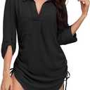 tagunop Women's Coverup Relaxed Fit Drawstring Beach Shirt | Womens Bikini Swimwear, Beach Dress Outfits, Shirt Mini Dress, Vacation Casual Clothes, Daily Wear Dress, Summer Cover Ups, XXL