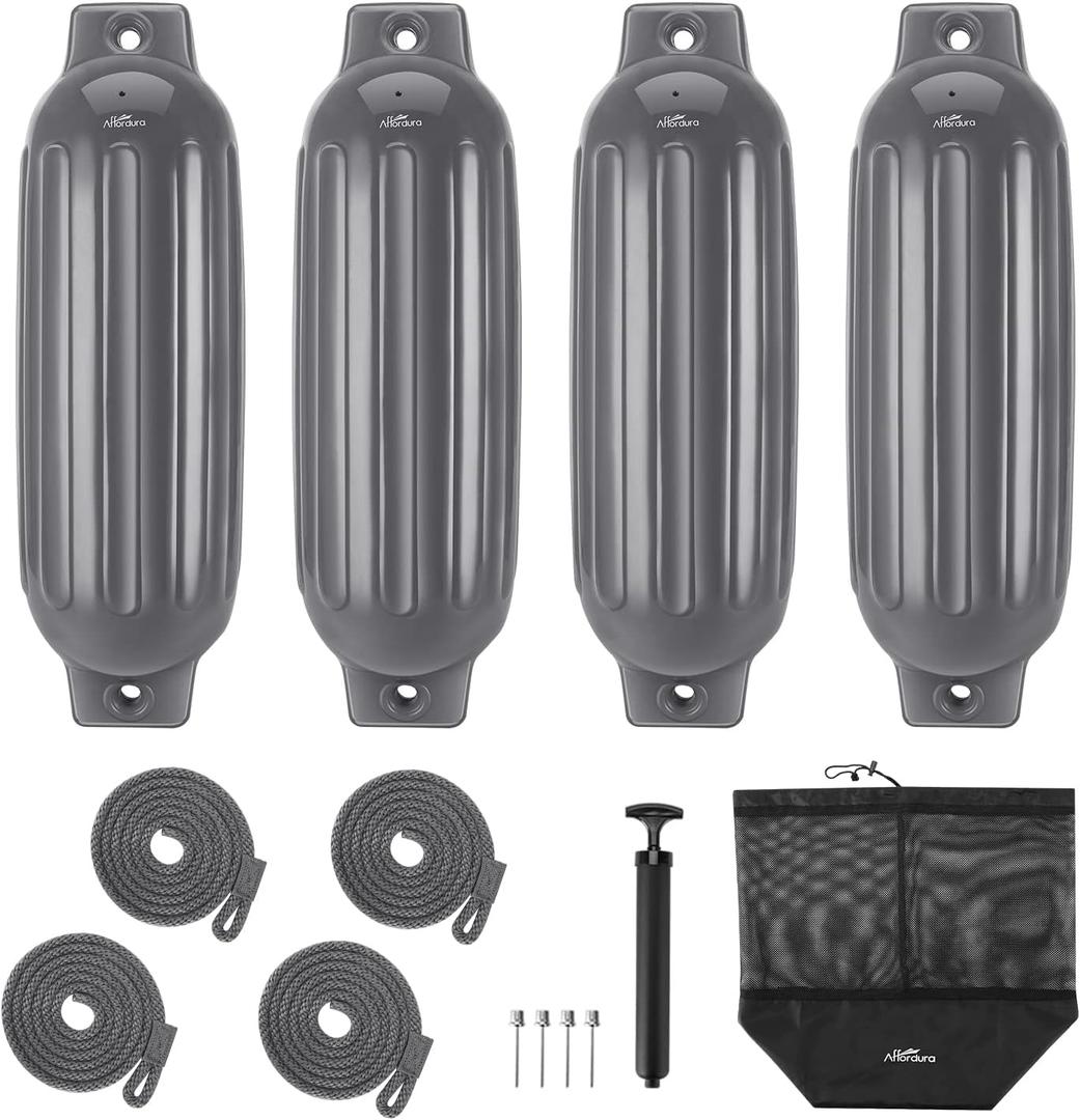 Affordura Boat Fender 4 Pack Boat Bumpers Fenders with 4 Ropes, Boat Bumpers for Pontoon Boat Fenders Inflatable