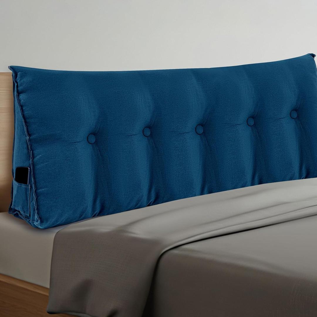 Wenqik Wedge Pillow Queen Triangular Headboard Bed Reading Backrest Back Support Long Pillow with Removable Cover for Dorm Room Supplies Housewarming Gift(Blue) (Queen (59 x 20 x 8 Inch))
