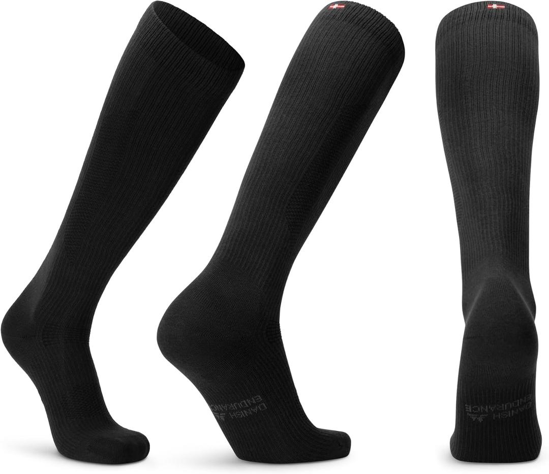 DANISH ENDURANCE 14-18 mmHg Organic Cotton Compression Socks  Graduated Support & Travel Support, Unisex, 1-3 Pack (Large, Black)