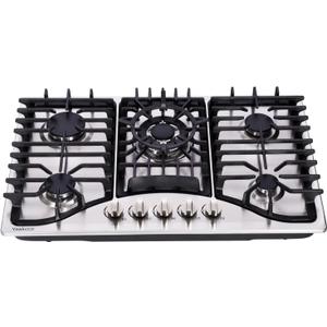 30 Inch Gas Cooktop, 5 Burners Stainless Steel Built-in Stovetop Propane/Natural Gas Convertible Stove Top Dual Fuel Cooktop