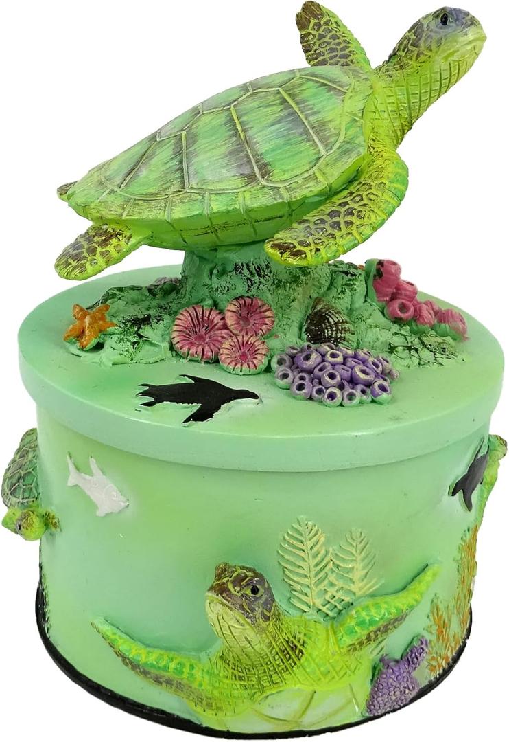 Sea Turtle Trinket Box - 5-Inch Resin Turtle Jewelry Storage Box, Ocean-Themed Decorative Treasure Box for Desk & Home Dcor, Mini Seaturtle Figurine (Green)
