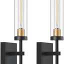 Wireless Wall Sconces with Remote Control, Battery Operated Wall Sconce Set of 2, Black & Gold Rechargeable Dimmable Wall Light for Bedroom Living room Bathroom Hallway Entryway Stairwell, 3000K