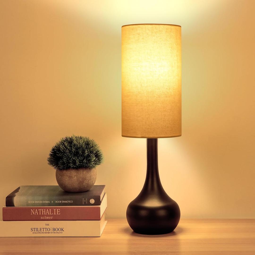 Touch Bedside Lamp for Nightstand,3-Way Dimmable, Space Saving & No Assembly Required, Upgraded Small Droplet Vintage Black Table Lamp for Bedroom, Living Room (2700K LED Bulb Included)