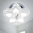 FRIXCHUR Crystal Ceiling Light Modern Mini Chandelier Flower LED Flush Mount Ceiling Light Fixture for Dining Room Bedroom Living Room Small Room (Cool White) (9.1 Inch)