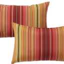 Set of 2 Outdoor Throw Pillows 19 x 12 Inch Reversible Rectangle Patio Accent Pillows Weather-Resistant Polyester Fabric Eco-Friendly Recycled Polyfiber Fill Kinnabari Stripe
