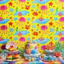5 x Ocean Themed Birthday Decorations, Cartoon Themed Party Supplies, 2 Pack 3.3 x 6.6ft Starfish Jellyfish Pattern Tinsel Foil Fringe Curtains Birthday Photo Booth Prop Backdrop for Kids
