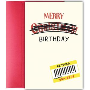 2 x Funny Birthday Card for Him Her, Gag Discount Tag Design, Unique Holiday Birthday Gift for Friends Family Coworker, Sarcastic December & January Bday Card, Christmas Promotion Gift