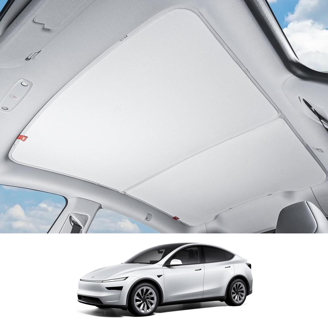 HALOBLK Magnetic-Locking-Design Model Y Sunshade Roof with Nano-Ice-Crystal Heat Insulation Coating, Foldable Roof Sun Shade with Storage Bag Designed for Tesla Model Y Juniper Accessories 2025 2026