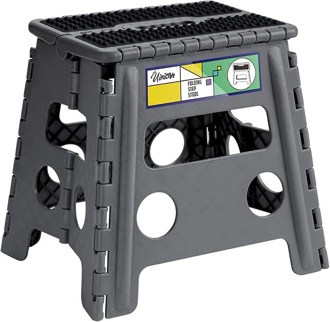 13" Stepping Stool,Step Stool Foldable,Step Stools for Adults and Kids,Holds Up to 300 lbs,Non-Slip Step Stool with Handle, Compact Plastic Foldable Stool for Bathroom, Kitchen Gray 1pc
