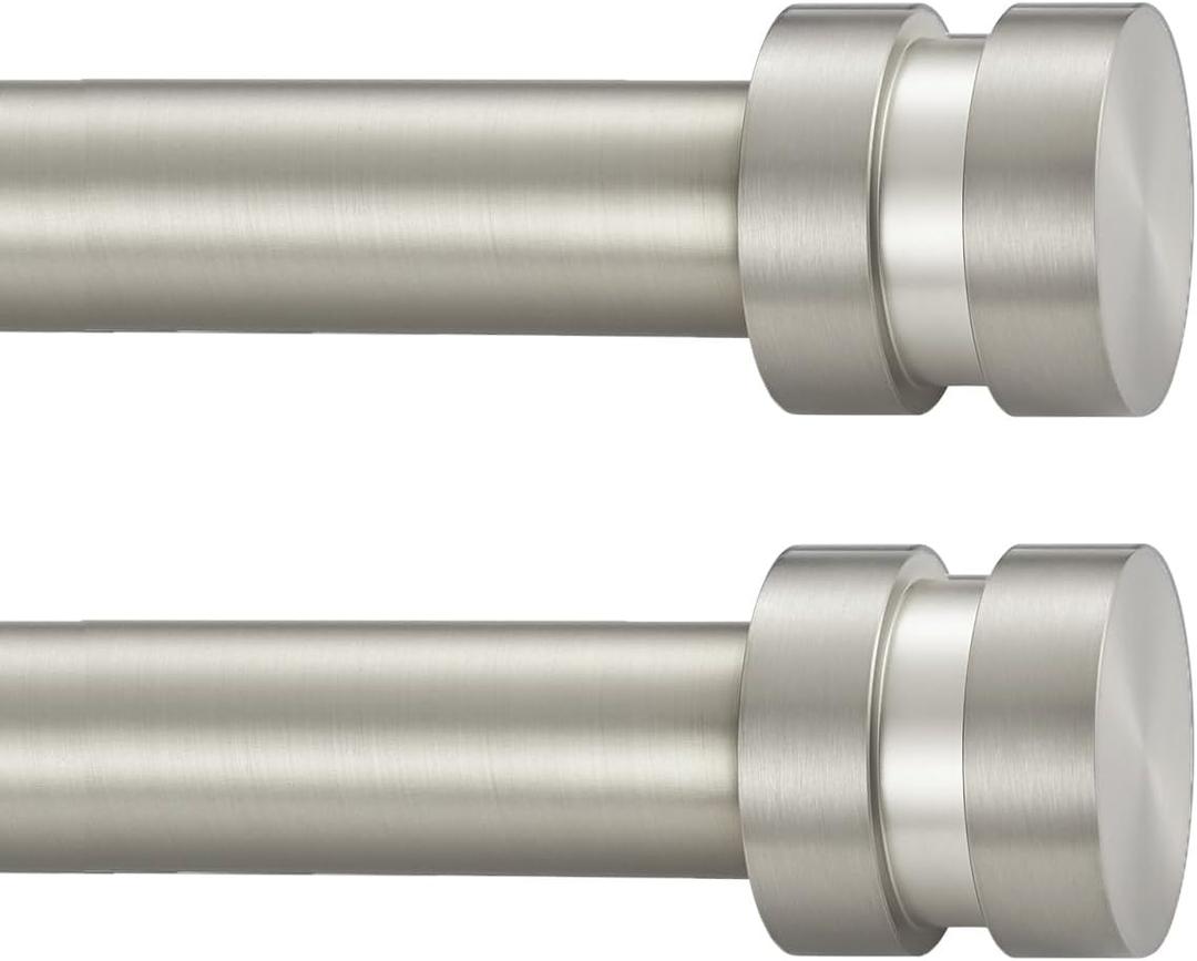 2 Pack Single Curtain Rods, 1Inch Diameter Telescoping Drapery Window Curtain Rod 16-28Inch(1.3-2.3ft) Rod Length, Matte Nickel