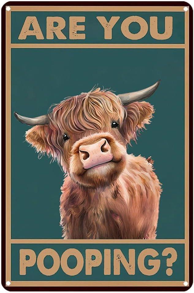 Vintage Highland Cow Are You Pooping Funny Tin Signs Bathroom Toilet Wall Decor 8 x 12 Inch