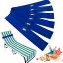 Towel Bands (6 Pack) - Stretch Beach Towel Clips for Beach Cruise Pool Chairs, Lounge Towel Holder Elastic, Cruise Ship Essentials (Blue New)
