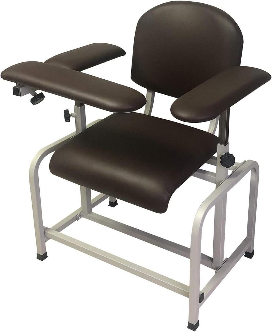 Helsevesen Comfortable Padded Blood Drawing Chair, Phlebotomy Chair with Adjustable Armrest (Coffee Brown)