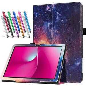 Case for T-Mobile REVVL Tab 2 5G 10.1 Inch Tablet 2025 Released - Lightweight Folio PU Leather Cover with 1 Random Stylus (Galaxy)