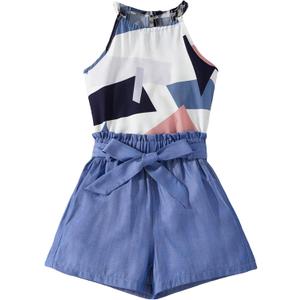 WDIRARA Girl's 2 Piece Outfit Graphic Print Sleeveless Halter Top and Belted Paperbag Waist Shorts Set, Size 11-12Y