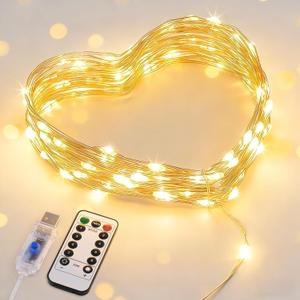 JMEXSUSS USB Fairy Lights for Bedroom, 33ft 100 LED Twinkle Lights Plug in with Remote, Indoor String Light for Dorm Girl's Room Tent DIY Birthday Gift Party Decor, Silver Wire, Warm White,Timer