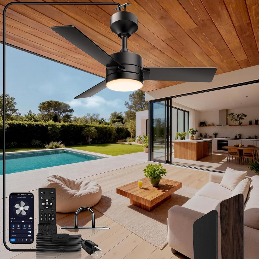 36 inch Plug-In Outdoor Ceiling Fan with Lights and Remote,LED Gazebo Hanging Fan with Hook,Dimmable Gazebo Fan,3000-6500k,Portable Fan for Gazebo,Balcony,Patios,Garage,Bedroom.