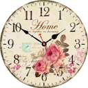 VIKMARI 14 Inch Wooden Wall Clock Art Hanging Clocks Silent Non-Ticking Wall Clock Battery Operated Round Home Flowers Style Arabic Numeral Decorative Wall Clocks