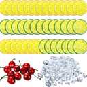 130 Pieces Lemon Slice Ice Cubes Set - 20 Simulation Lemon Slices, 100 Acrylic Ice Cubes, 10 Artificial Cherries for Wedding Kitchen Decoration