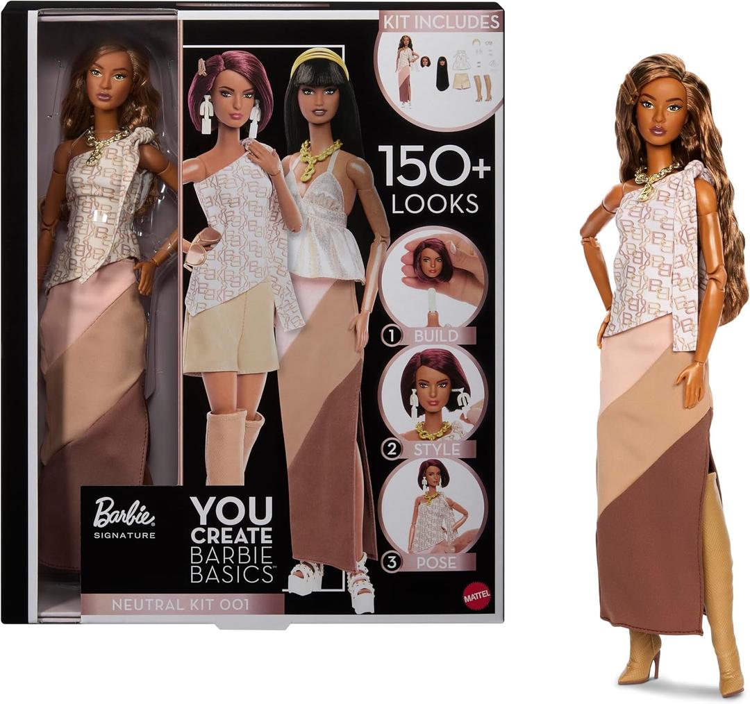 Barbie Basics You Create Neutral Kit 001 with Customizable Fashion Doll, Universal-fit Clothing & Accessories, Posable Body & Swappable Doll Head