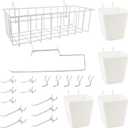 G.CORE Peg Board Organizer 21 Pack, Pegboard Accessories with Baskets Cups Hooks - 1/8" & 1/4" Peg Board Wall Tool Organizers, Utility Holders & Hangers for Garage Craft Workbench (White & White)