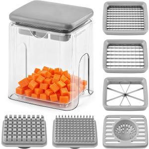 4-In-1 French Fry Cutter, Veggie Chopper, Potato Onion Fry Cutter, Vegetable Cutters, Dicer Chopper Slicer, Apples Slicer and Corer, Food Chopper for Carrots, Cucumbers, Tomato (COLOR:Grey)