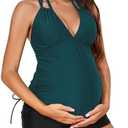 Summer Mae Maternity Two-Piece Halter Swimsuit Tankini V-Neck Side Tie Bathing Suit Pregnancy High Waist Swimwear XL