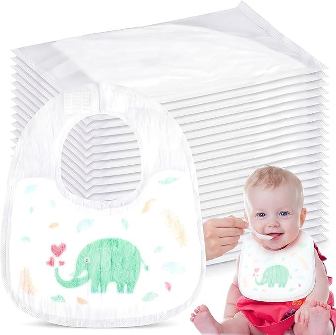 Skicuff 100 Pcs Disposable Baby Bibs Bulk for Baby Boys and Girls Individually Packaged Hygienic for Toddlers Traveling and Outdoor Use
