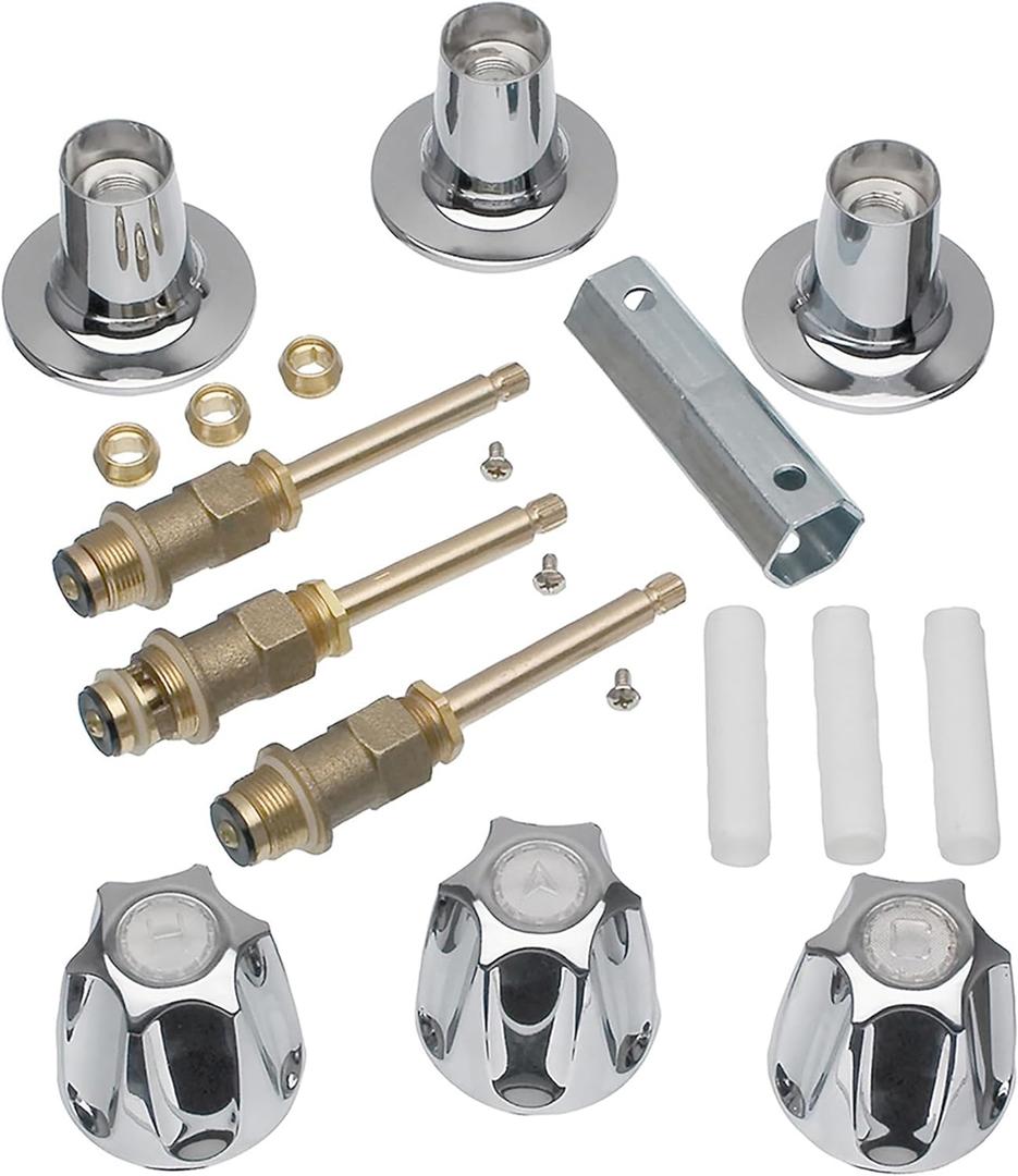 DANCO Bathtub and Shower 3-Handle Remodel/Rebuild Trim Kit for Price Pfister Verve Faucets | Knob Handle Replacement | Chrome (39619)