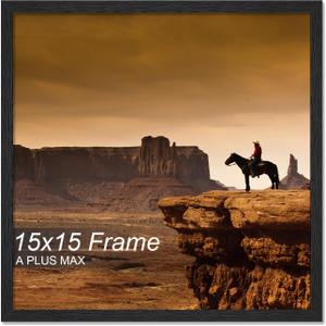 A PLUS MAX 15x15 Picture Frame Black Light Weight Wall Mount | 15 x 15 Inch Black Wood-grain Engineered Wood Material Frame for 15by15 Square Photo Poster - 1 Pack/Black/15x15