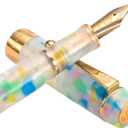 Jinhao 100 Fountain Pen Celluloid Classic Style, #6 Nib Smooth Writing Instrument with Refillable Converter and Pen Case Set (Rainbow)