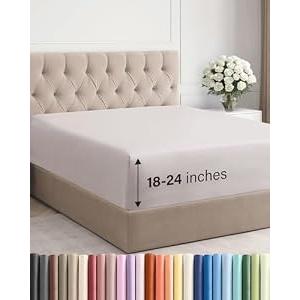Extra Deep King Fitted Sheet - Hotel Luxury Single Fitted Sheet Only - Easily Fits 18 inch to 24 inch Mattress - Ultra Soft, Wrinkle & Fade Free w/Extra Deep Pockets - Breathable & Comfy - Light Grey