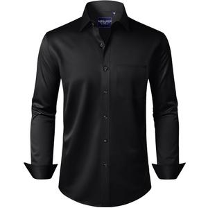 Alimens & Gentle Men's Dress Shirts Long Sleeve Wrinkle-Free Stretch Shirts Solid Formal Button Down Shirt with Pocket, L