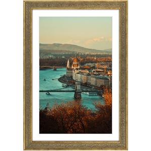Golden State Art, 13x19 Ornate Finish Photo Frame with White Mat for 11x17 Picture & Real Glass. Color: Distressed Gold