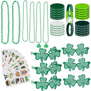 St. Patricks Day Party Favors Set Shamrock Glasses Necklaces Bracelets Tattoos St. Patrick's Day Accessories (St. Patrick's)