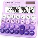 CATIGA Mechanical Switch Calculator with Solar and Battery Dual Power, 12-Digit Large LCD Display, Aesthetic and Cute Desktop Calculator with Big Button, for Home, School and Office Use, SD-1299 (Z) Lavender)
